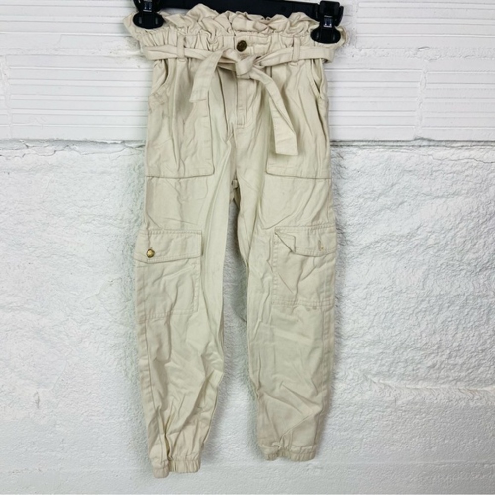 Chillipop cotton Cream Paperbag Waist Kids jogger Pants size 7/8